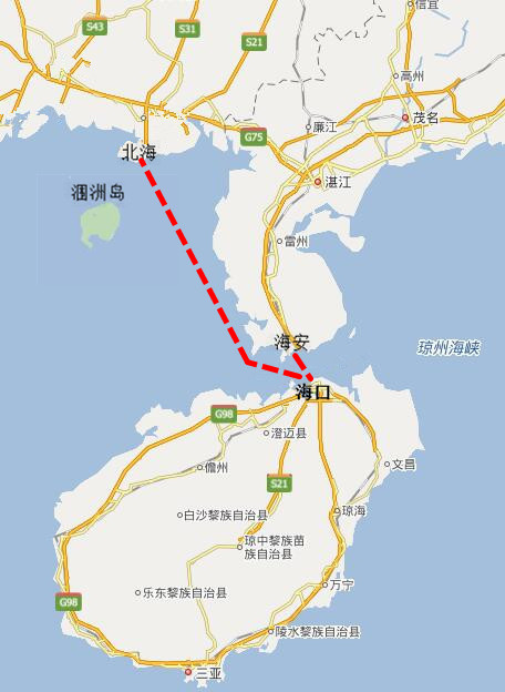 ?？诘胶０瞸北海路線圖,廣西北海旅行社,