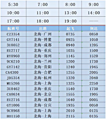 北海機(jī)場大巴發(fā)車時間（2021年更新）