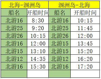 10月7日北海到潿洲島開船時間