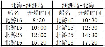 10月北海到潿洲島開船時刻表