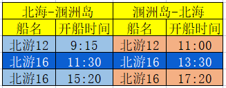 2月5日北海到潿洲島開船時刻表