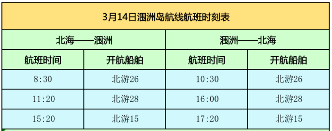 北海到潿洲島開船時(shí)刻表