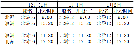 2023年元旦節(jié)北海潿洲島每天開四班船