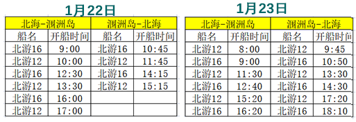 2023年春節(jié)北海潿洲島開船時刻表