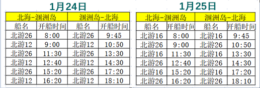 2023年春節(jié)北海潿洲島開船時刻表