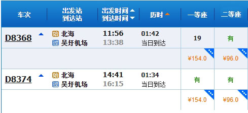 北海到南寧機場動車車費價格說明